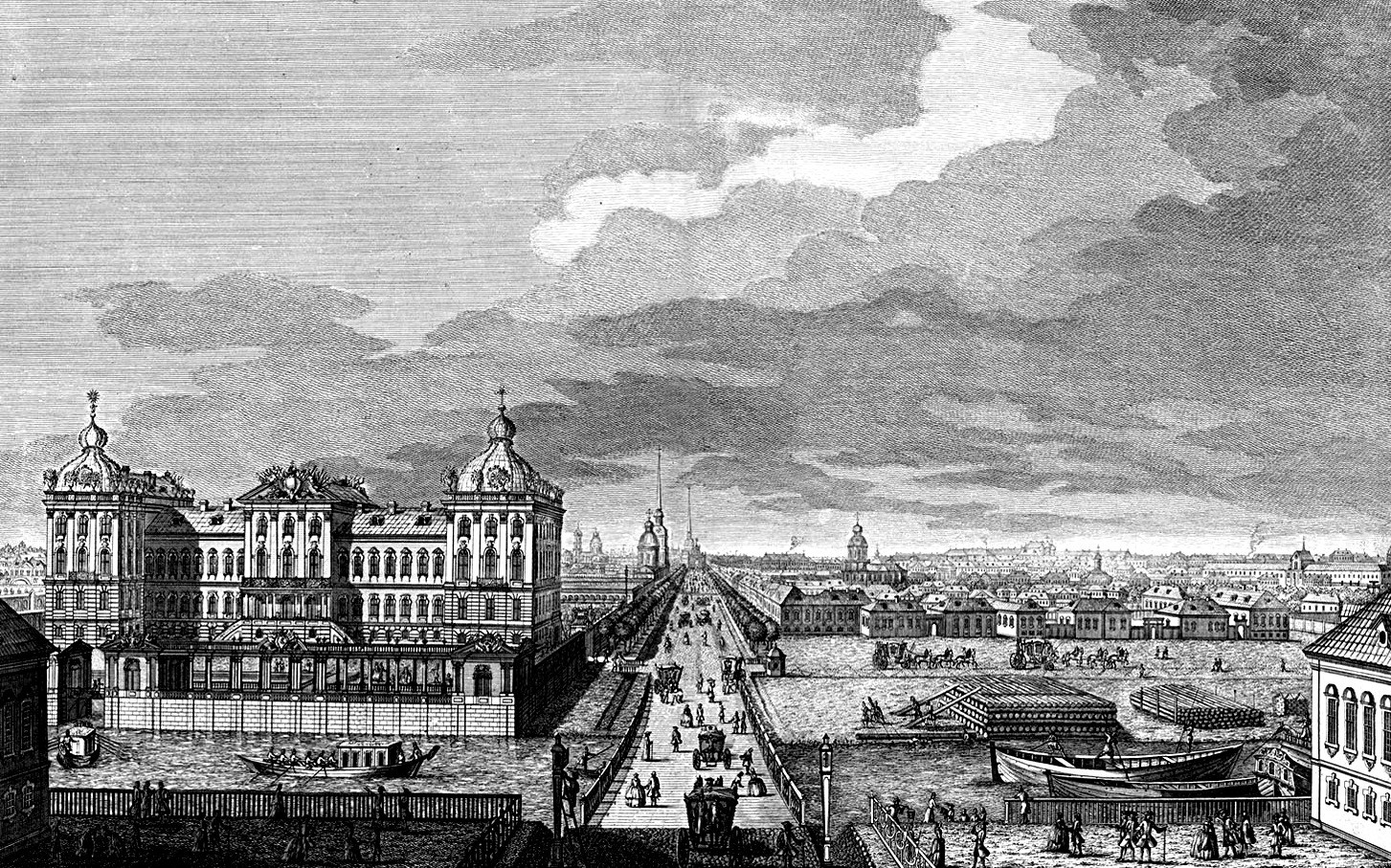 Аничков дворец в Петербурге гравюра с рисунка м.и Махаева 1753