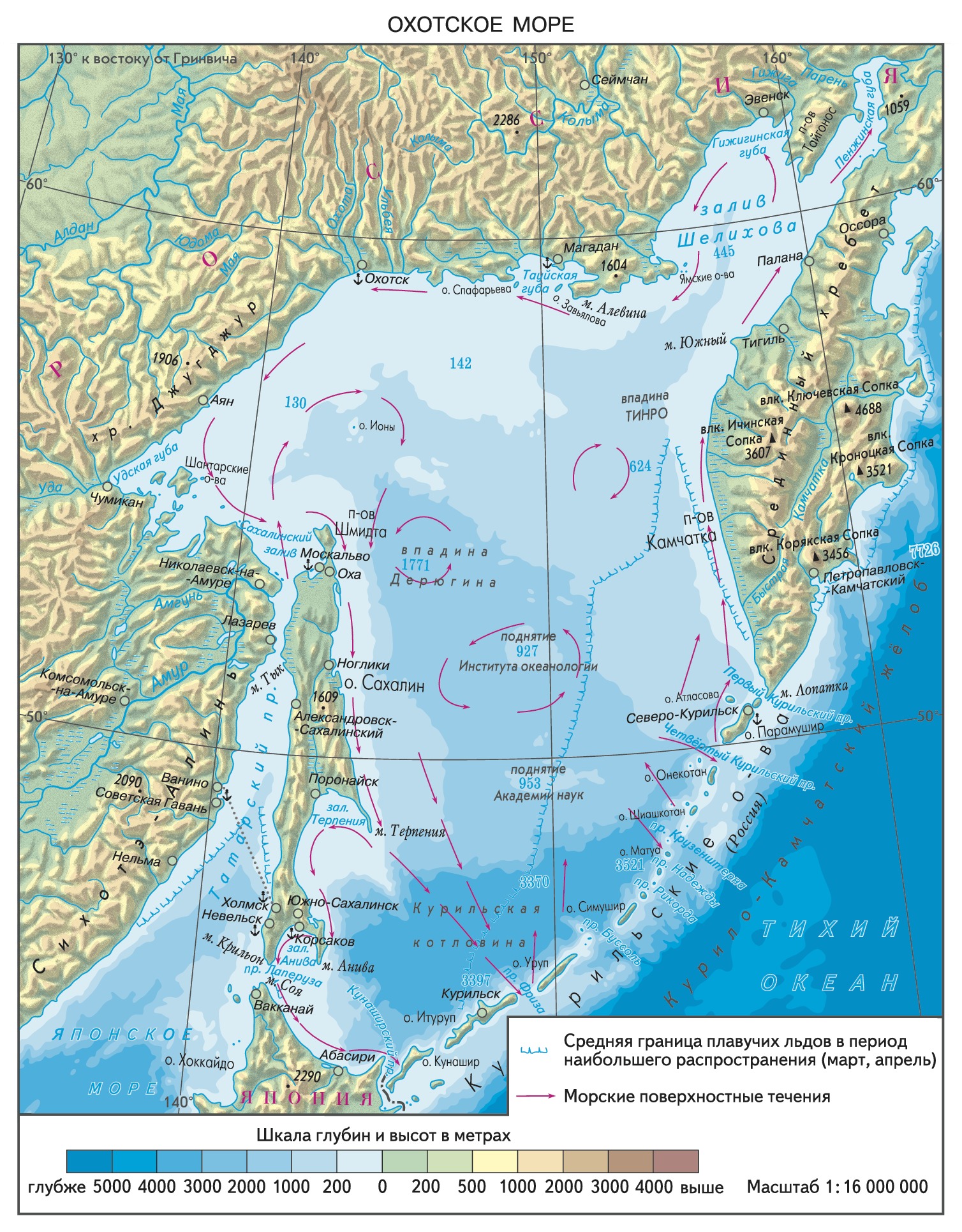 Карта охотского моря подробная