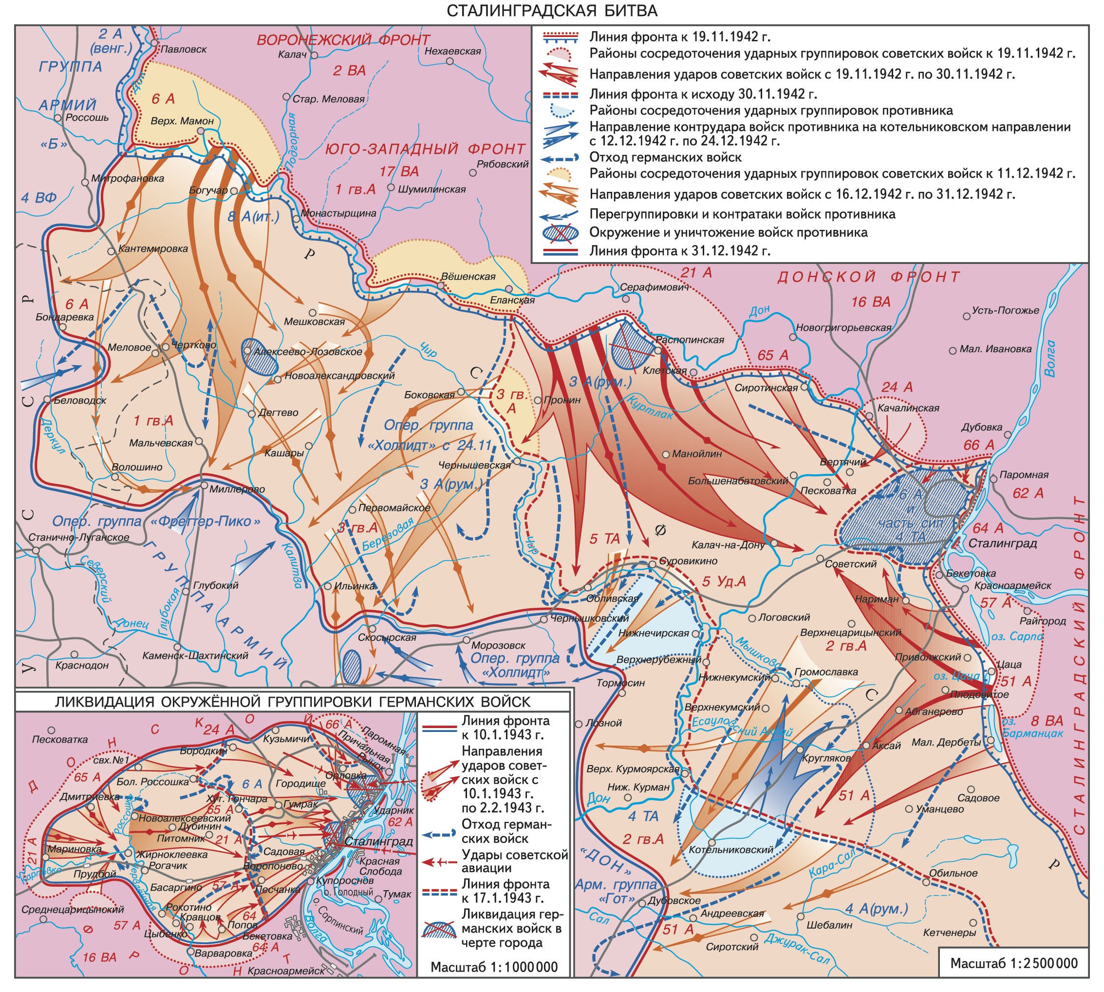 Наступление красной армии от линии фронта. Карта Сталинградской битвы 1942-1943. Карта Сталинградской битвы 1942 года. Сталинградская битва (17 июля 1942 — 2 февраля 1943 года) карта.