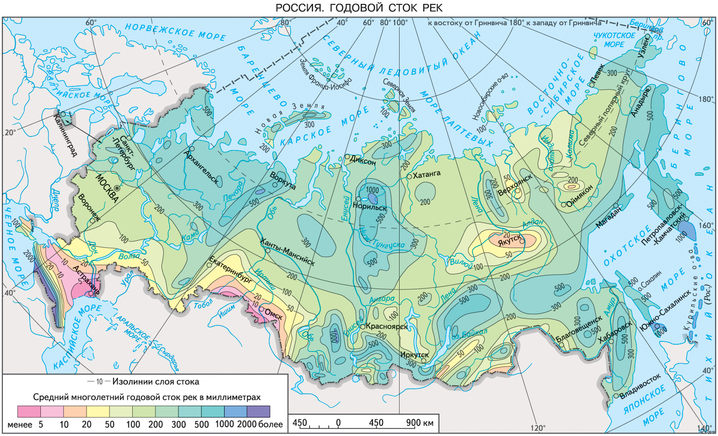 Карта годового стока рек России